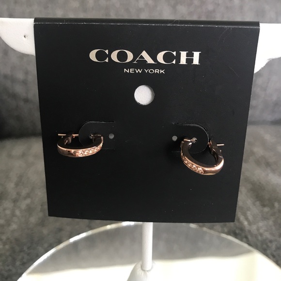 Coach Gold Pave Signature Huggie Earrings - Picture 10 of 12